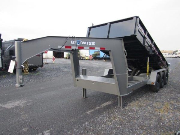 BWise 7 x 18 Gooseneck Tri-Axle Dump Trailer – Hydraulic Jacks - Image 4