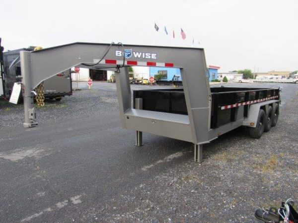 BWise 7 x 18 Gooseneck Tri-Axle Dump Trailer – Hydraulic Jacks - Image 8
